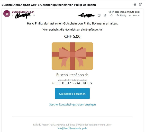 BuschblütenShop.ch - Geschenkgutschein